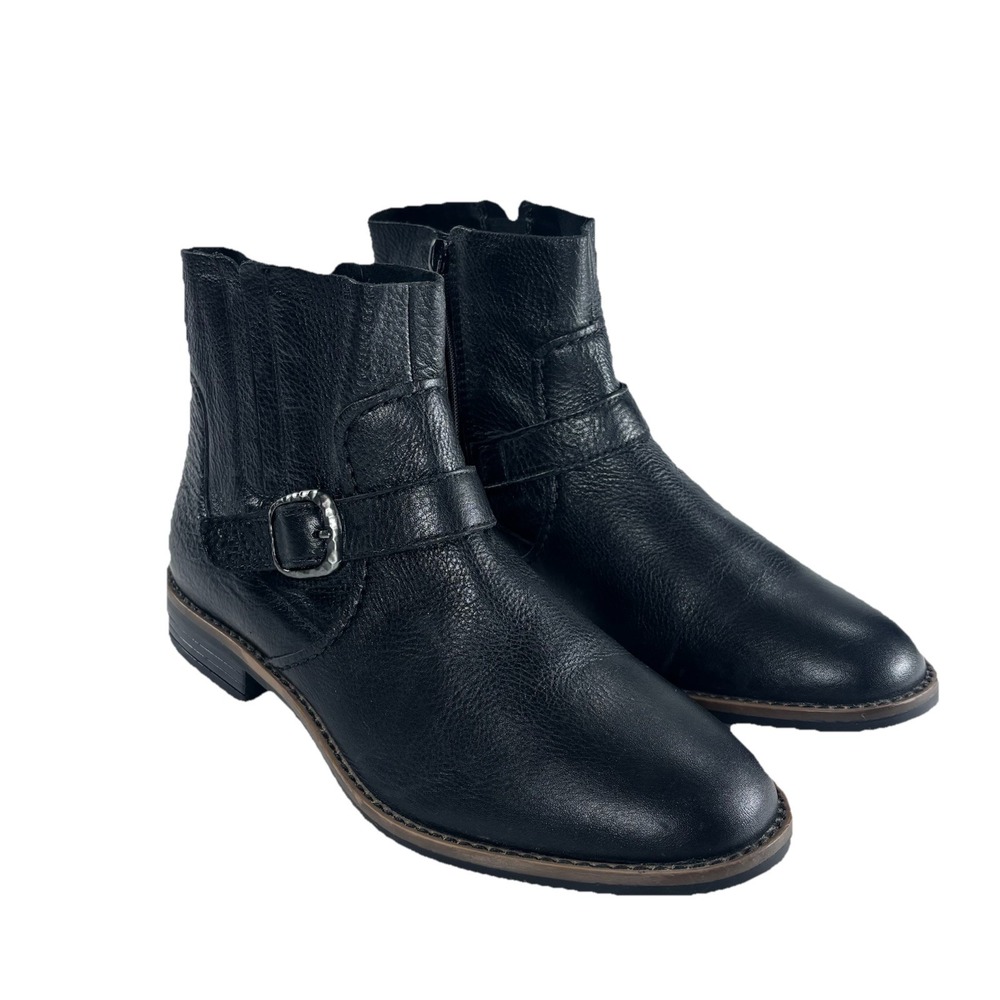 NEW Clarks Ankle Chelsea Boots 9.5 Black Leather Buckle Moto Grunge Biker - Picture 4 of 7